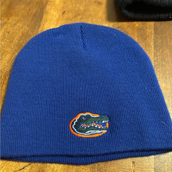 Blue Knit Beanie Hat with Orange Logo - Picture 2 of 3